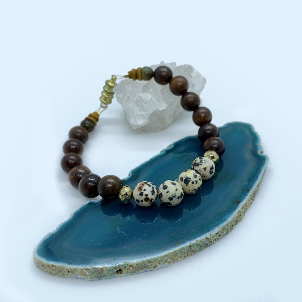 Wood and Dalmation Jasper Bracelet